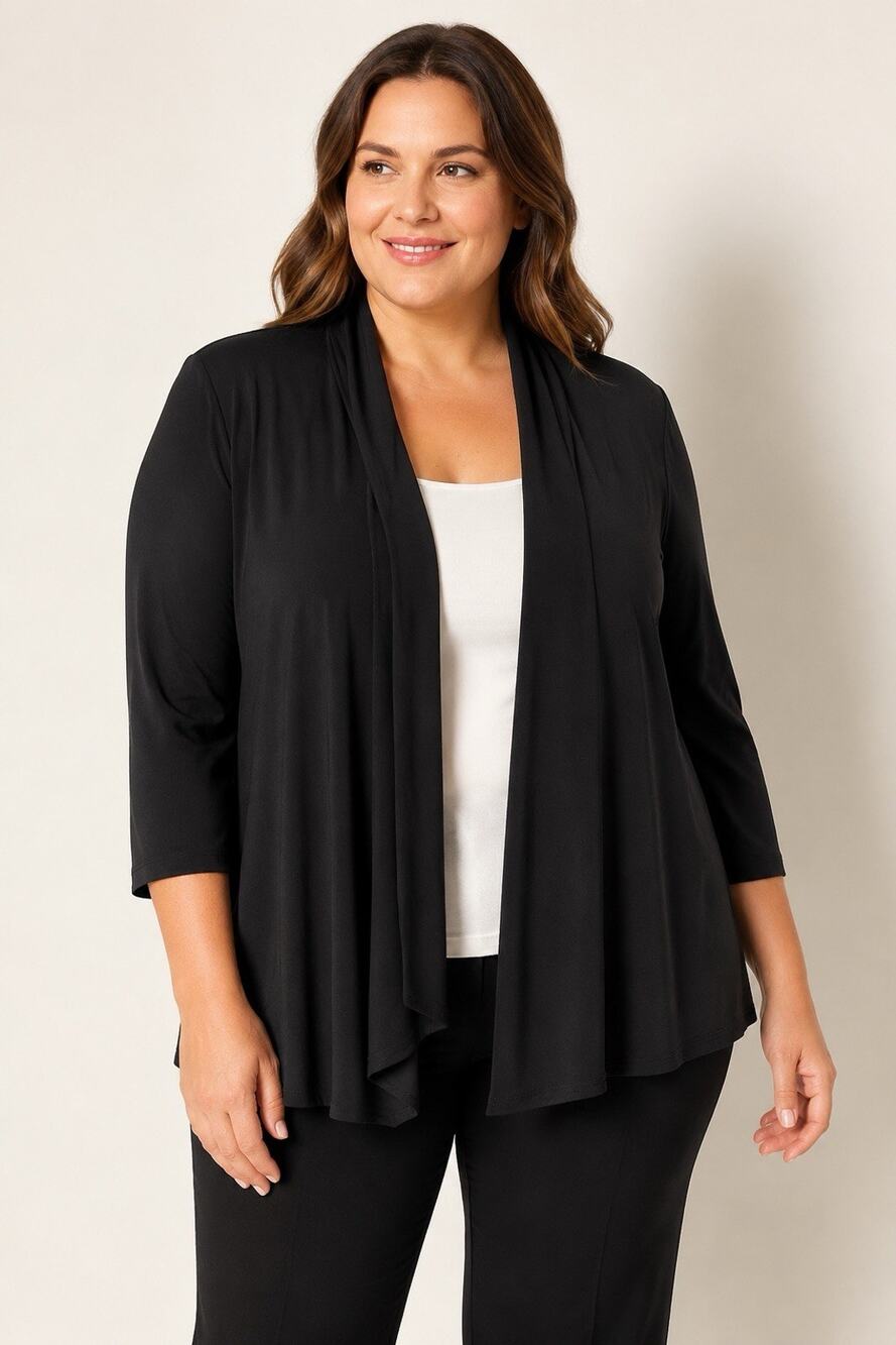 R&M Richards Premier Black Waterfall Cardigan Jacket Plus Size 1X USA